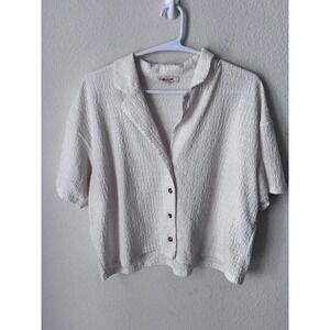 Madewell White Textured Seersucker Short Sleeve Button Up Boxy Shirt Size M